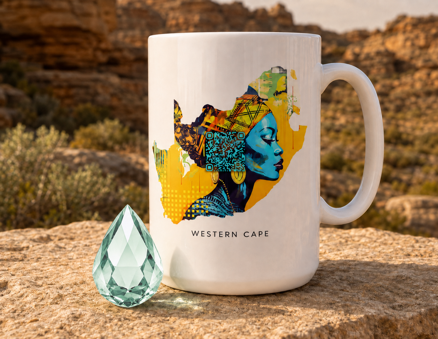 Western Cape region mug with its green Prehnite WaterGem